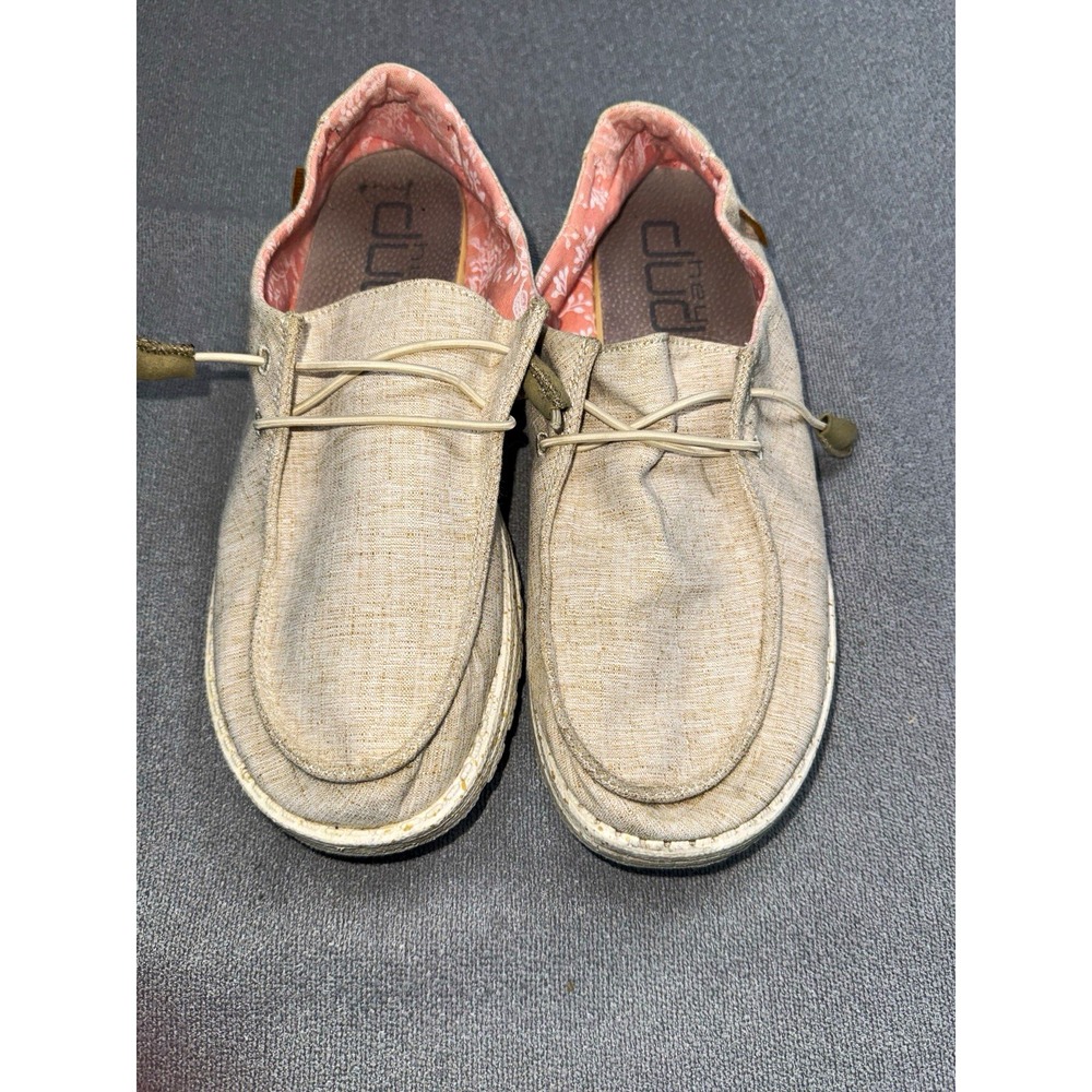 Hey Dude Women's  Canvas Lace-Up Moccasin Casual Shoes Beige US 9 EU 40 UK 7